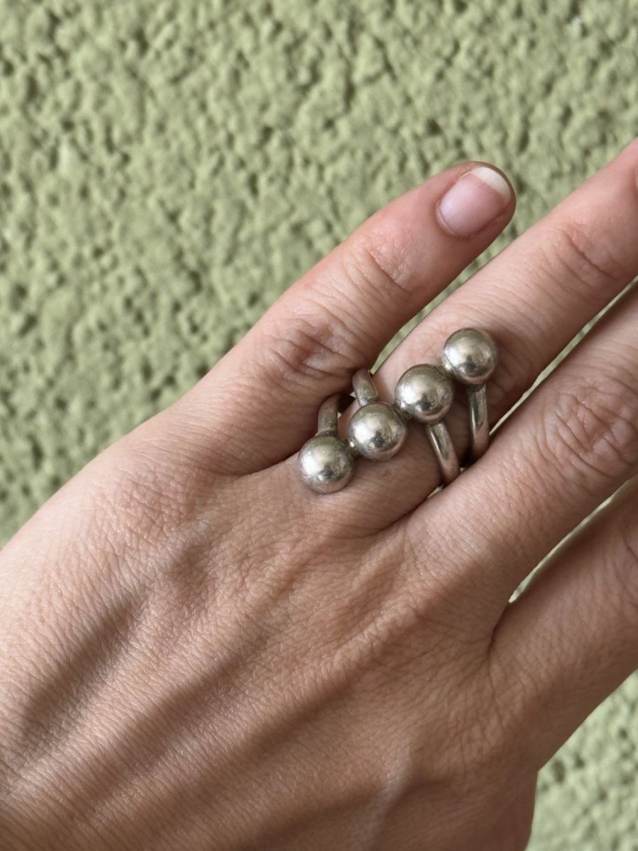 Anelli: Big Silver Tone Ball Ring - Statement Jewellery! 925 Silver – Usato da Zürich venduto da olalinda