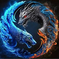 Diamond Painting Yin Yang Dragon et Loup 30x30 cm