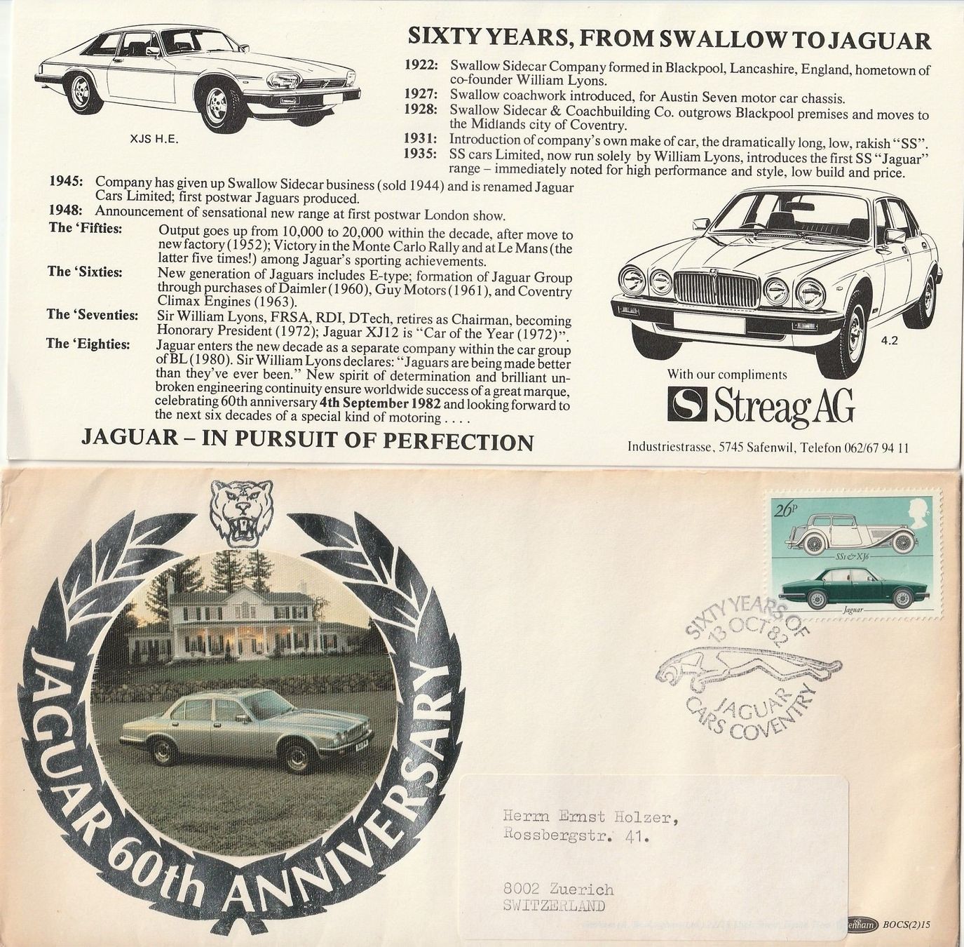 Tutti i francobolli: Jaguar, 60th Anniversary, 2 Sonderbriefe – Usato da Fislisbach venduto da Zigzag12 1