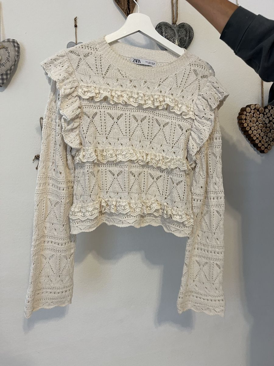 Tops: Zara Strickpullover mit Rüschen, creme, Grösse M – Neu (gemäss Beschreibung) aus Zürich von rox_ws8v 2