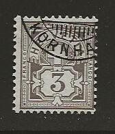 1906 3 Rp. Ziffer, Faser Papier Wasserzeichen, gestempelt