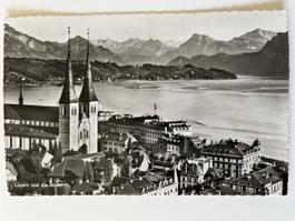 Antike Ansichtskarte von Luzern, Schweiz, gelaufen 1953.