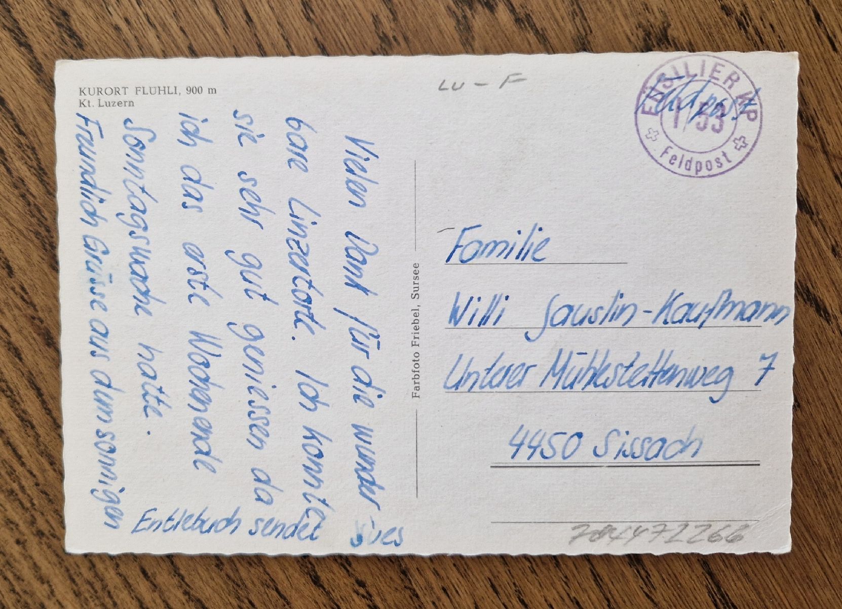 Cartoline postali: Flüehli, Feldpost Kp I/53 – Usato da Ebikon venduto da Donar50 1