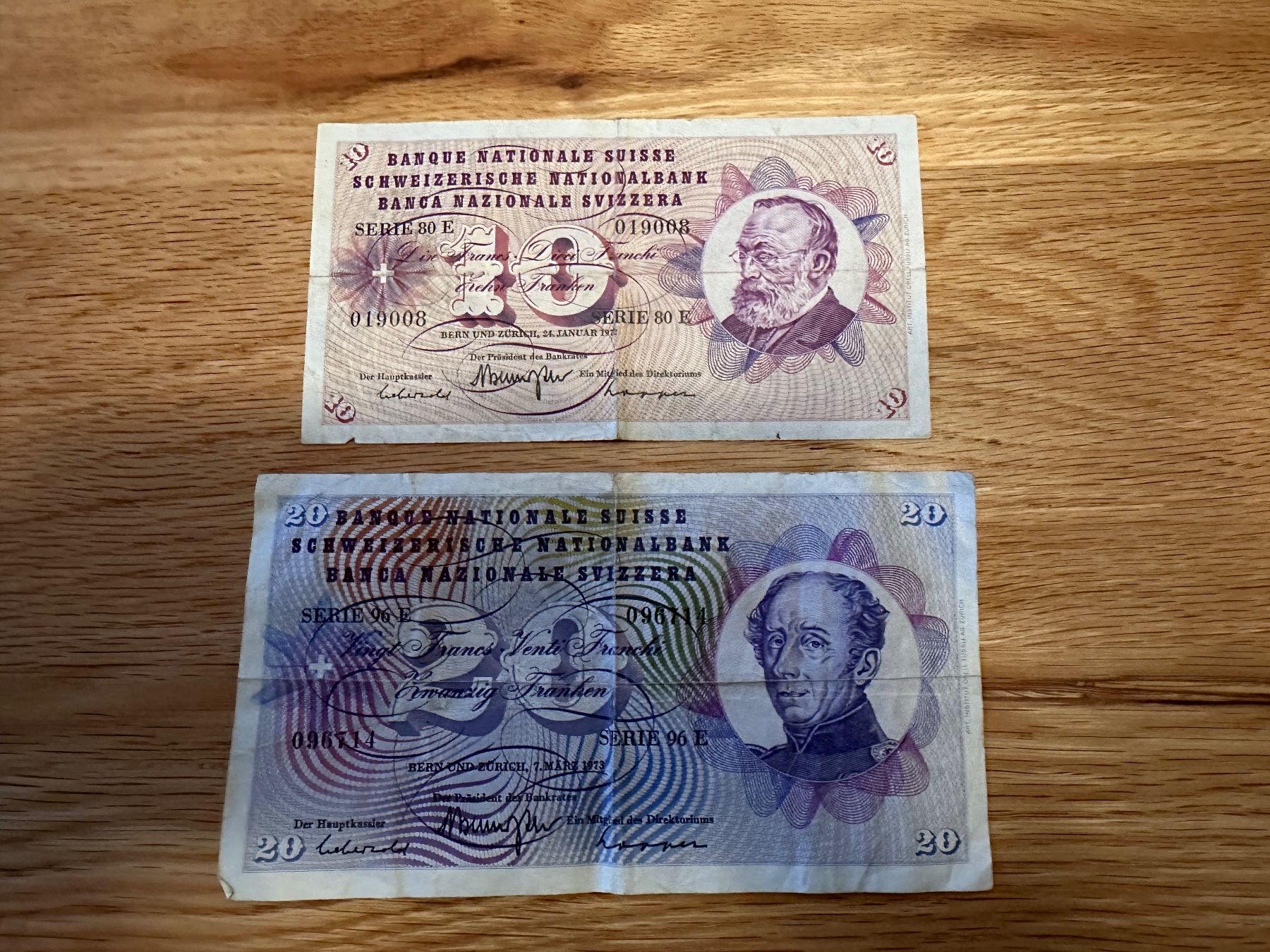Banknoten: Alte Schweizer Banknoten – Gebraucht aus Niederuzwil von