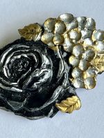 vintage Brosche "Rose", anthrazit7weiss/gold