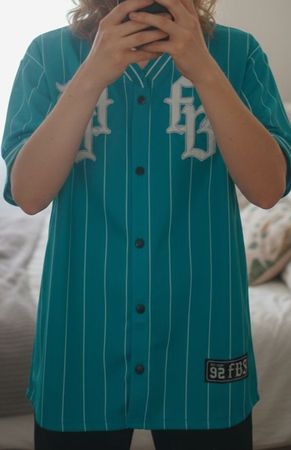 Chemise de baseball turquoise rayée - Taille XS S New Yorker