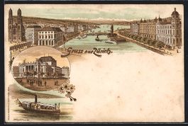 Litho Zürich, Ortspartie mit Limmat, Th