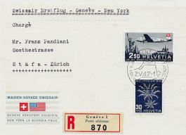 FLUGPOST ES - FDC 1947 SWISSAIR ERSTFLUG GENEVE -- NEW YORK