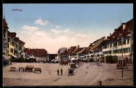 AK Aarberg, Marktplatz mit Hotel, Kinder auf der Straße