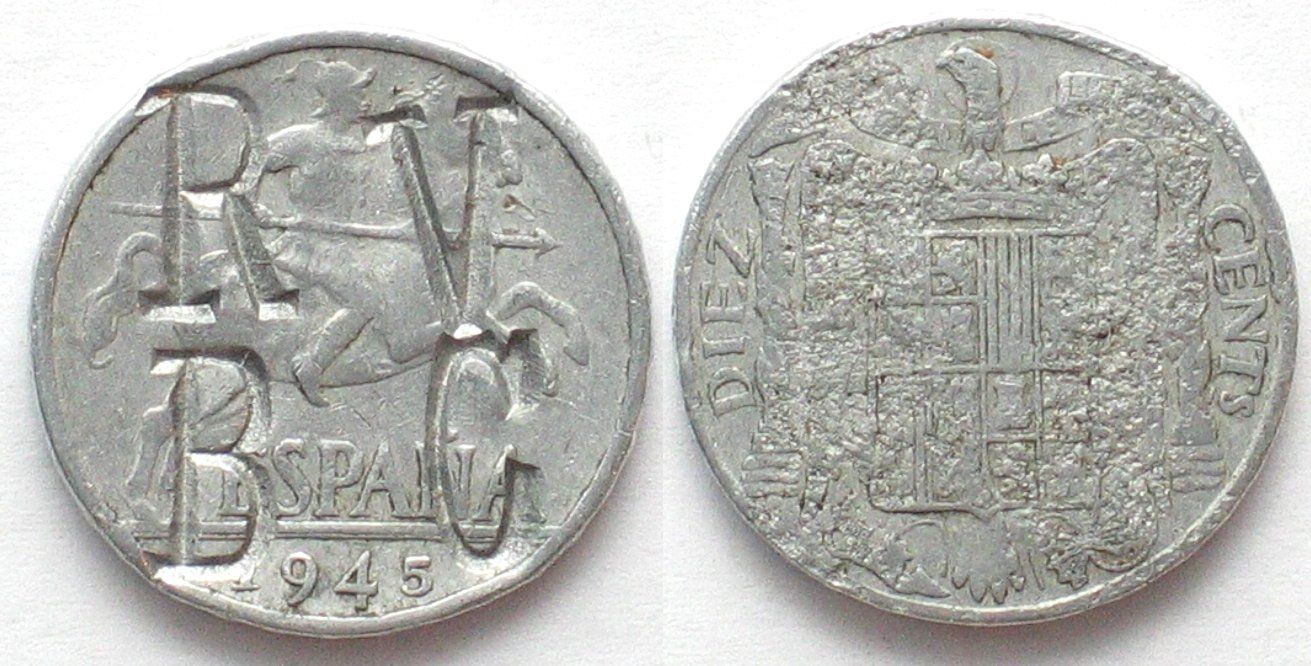 Tutti le monete: RBVC moneda contramarcada 10 Centimos 1945 propaganda Alu – Usato da Riehen venduto da sesambestcoins2004