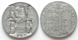 RBVC moneda contramarcada 10 Centimos 1945 propaganda Alu