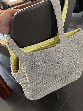 Ledertasche geflochten hellgrau/hellgelb