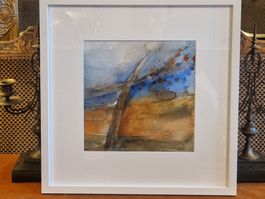 Original Aquarell abstrakt signiert 43×43 cm neu gerahmt