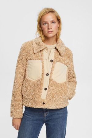 Esprit Teddy Jacke Damen Gr.40 beige Kunstfelljacke NEU