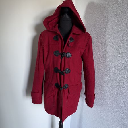 RED WOOL HOODED DUFFLECOAT 