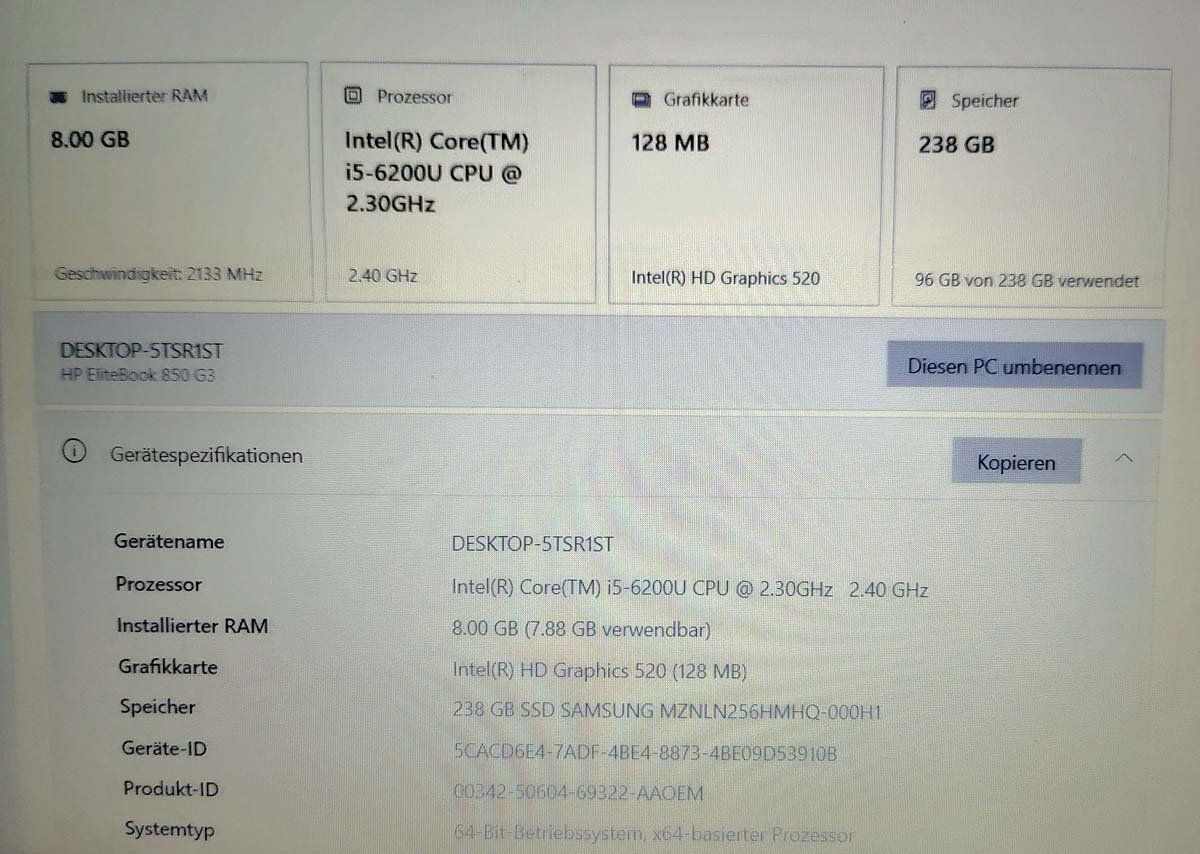 Hewlett Packard Notebook: HP EliteBook 850 G3 – Usato da Neuendorf venduto da Buggle 6