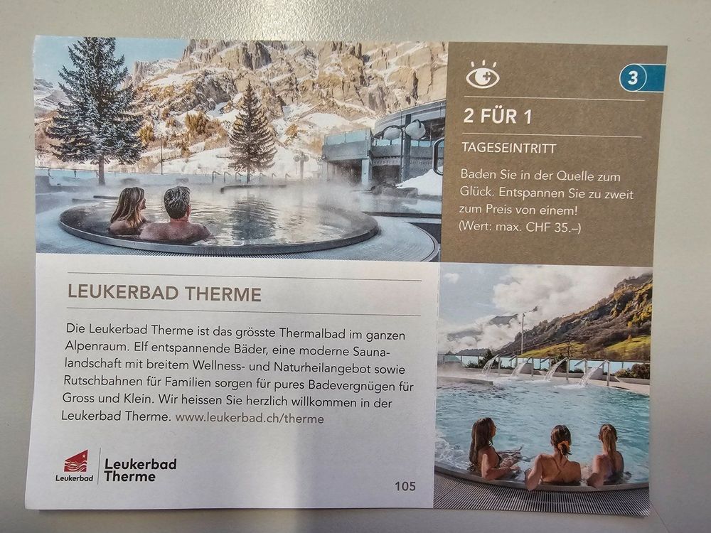 2 für 1 Gutschein - Leukerbad Therme (Neu und originalverpackt) in ...