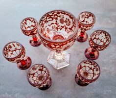 Service de verres cristal rouge décor gravé 7 pièces