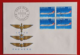 FLUGPOST 42 SWISSAIR PRO AERO AKTION VIERERBLOCK FDC 1972
