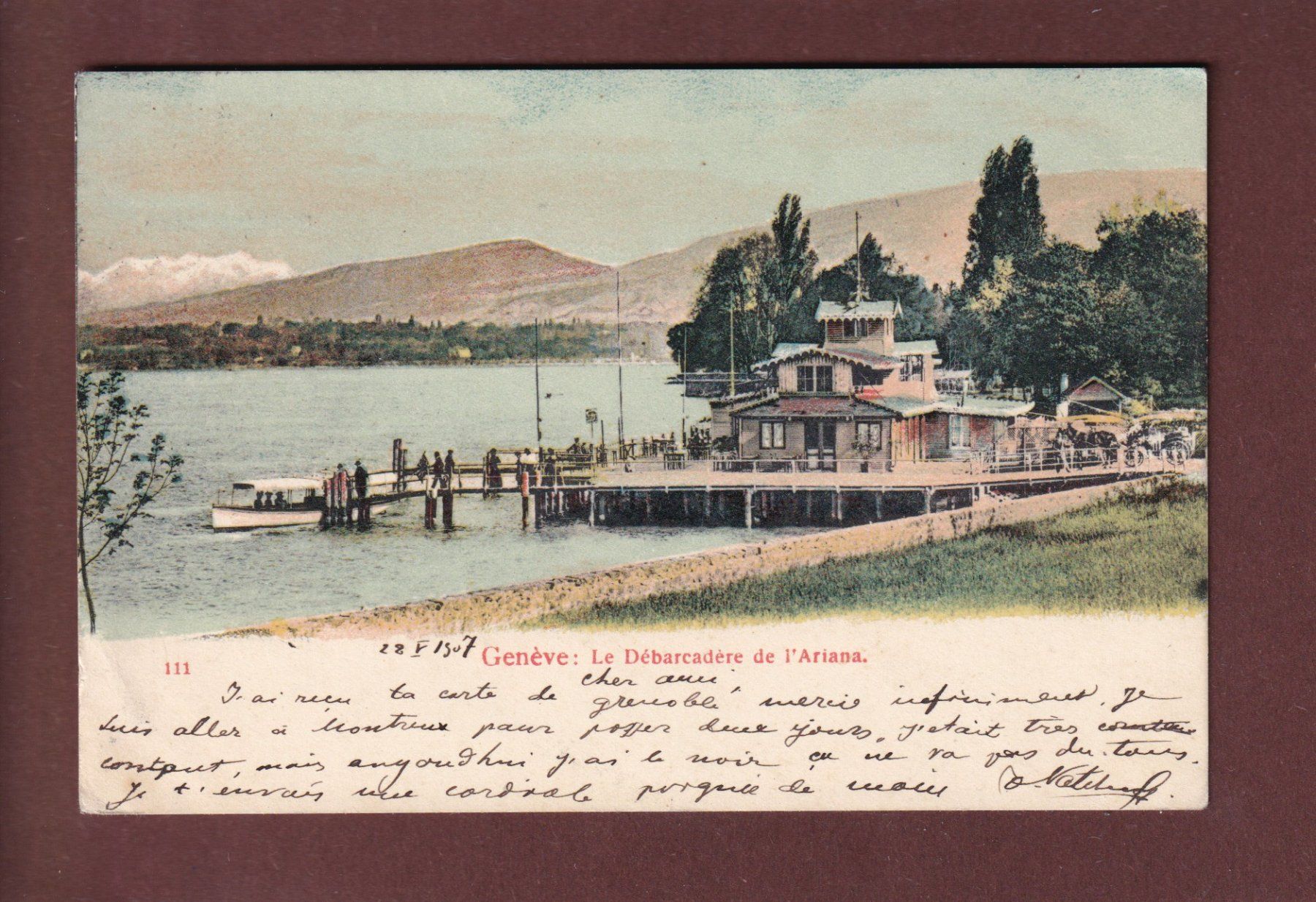 Cartoline postali: GENEVE - Débarcadère de l'Ariana - 1907 – Usato da Pully venduto da nicecards