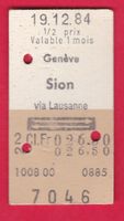 KARTON BILLETT, GENÈVE-SION, 2.KLASSE, RETOUR, HALBTAX, 1984