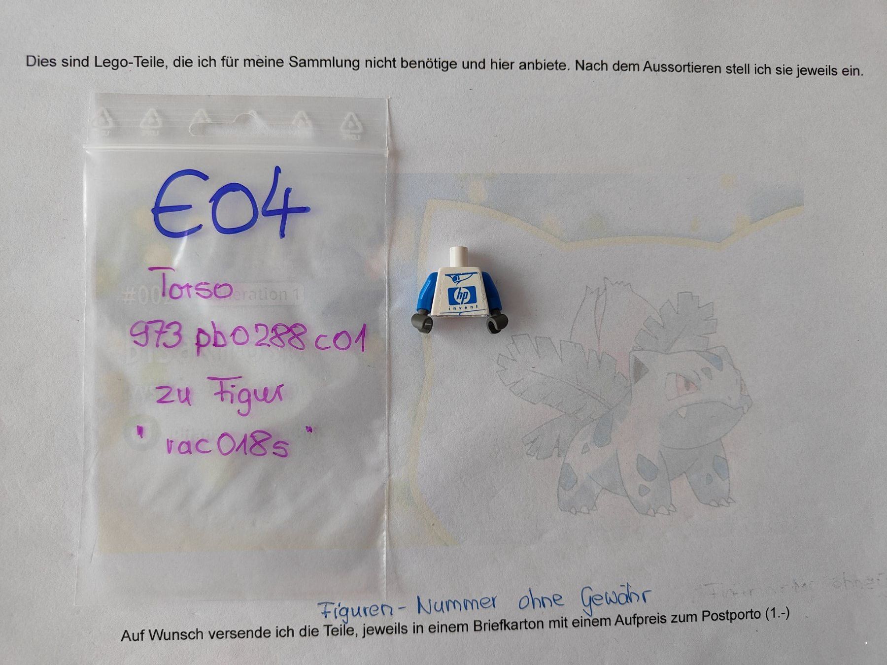 Lego Kit di costruzioni: Legofigurenteile  Torso mit Armen zu  rac018s  /E04 – Usato da St. Gallen venduto da Bisaknosp