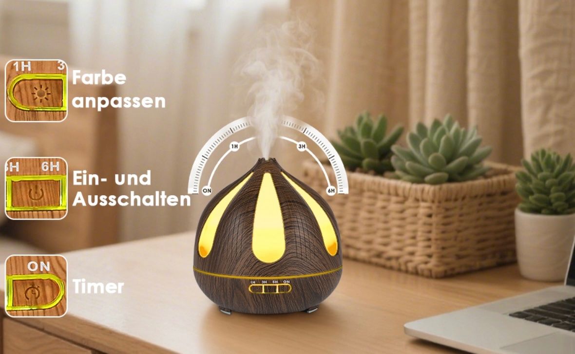 Diffusori di oli essenziali: Aroma Diffuser, 500ml braun, LED mit Fernbedienung – Nuovo e nell'imballaggio originale da Basel venduto da Seifehuesli 8