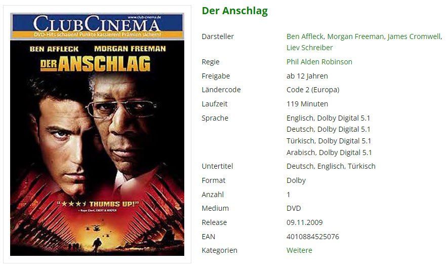 Tutti i DVDs: Der Anschlag (DVD) – Usato da Emmetten venduto da SVollenweider