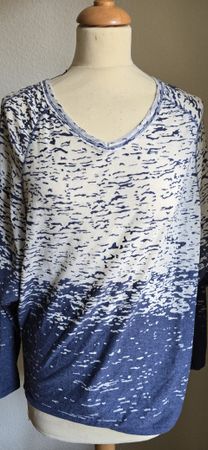 Top oversize bleu et blanc, manches longues taille S