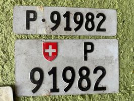 Paar Nummernschilder PTT Post 91982 antik f. Sammler