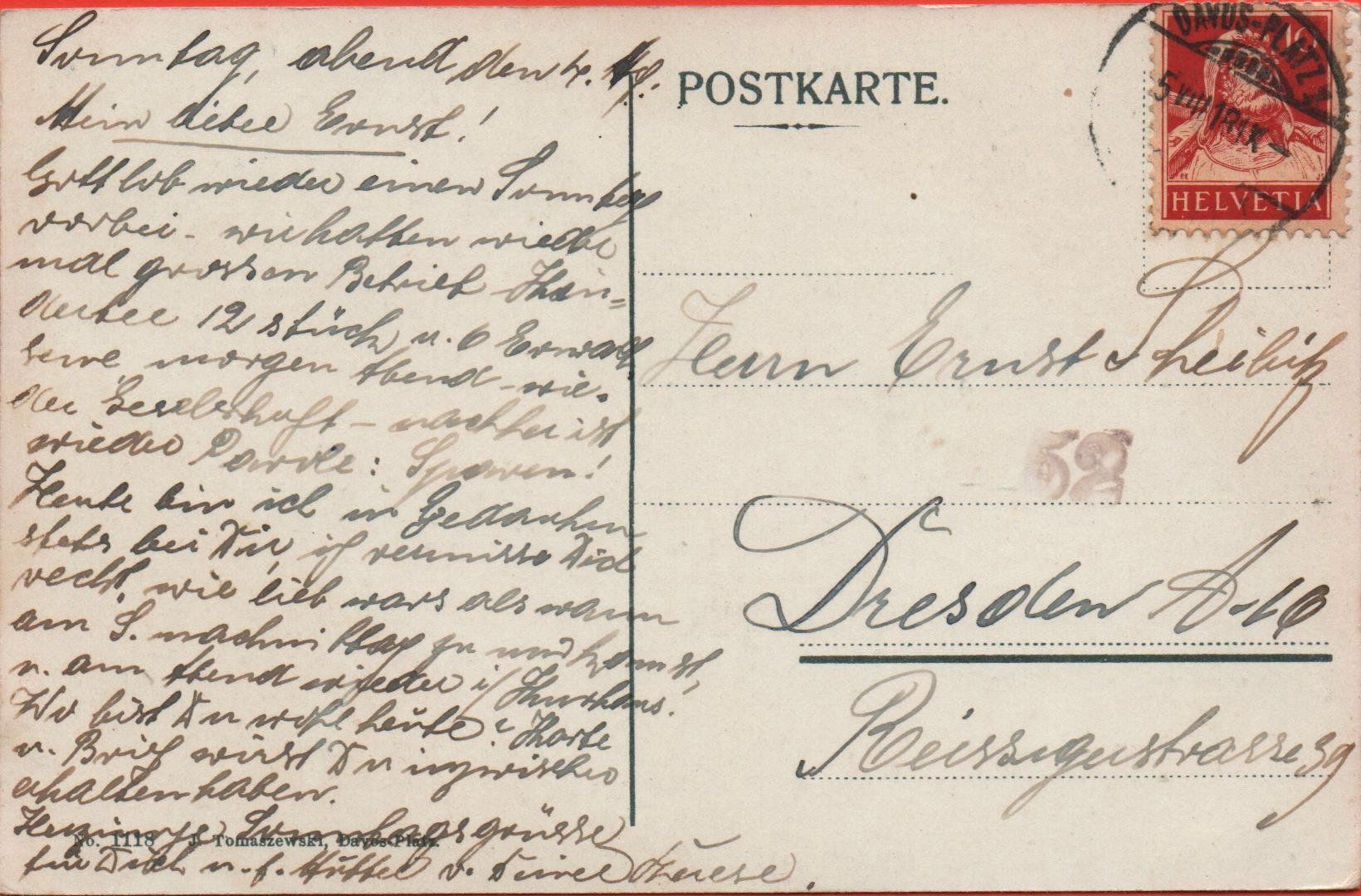 Ansichtskarten: DAVOS-DORF - No. 1118 J. Tomaszewski, Davos – Gebraucht aus Jona von philajona 1