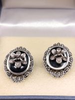 Art Deko 925er Silber Ohrstecker Natur Onyx Markasiten Top