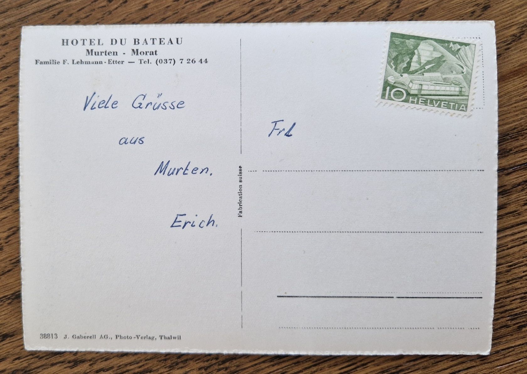 Cartoline postali: Hotel du Bâteau, Murten  – Nuovo (secondo la descrizione) da Ebikon venduto da Donar50 1