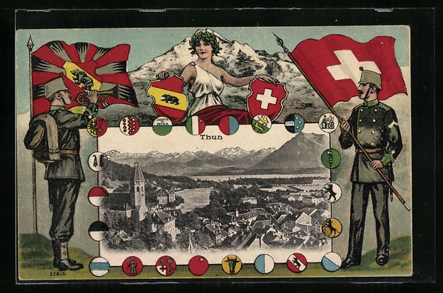 Cartoline postali: AK Thun, Ortsansicht mit Kirche, Wappen – Usato da Berlin venduto da bartko-reher