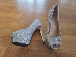 Silberne Glitzer High Heels, Gr. 36, Damschuhe