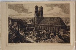 Radierung, München, Frauenkirche, Deutschland