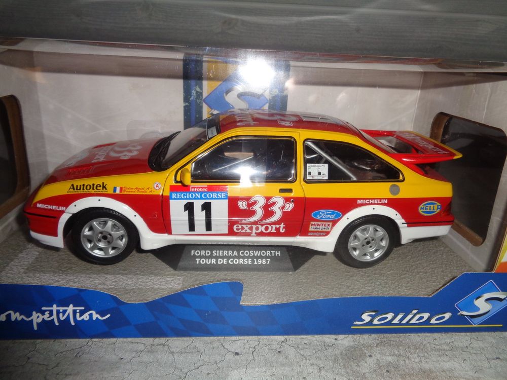 Miniature JPS 1/43 – Ford Sierra Cosworth – Rallye Test Day 1985 – Pilote A. Senna