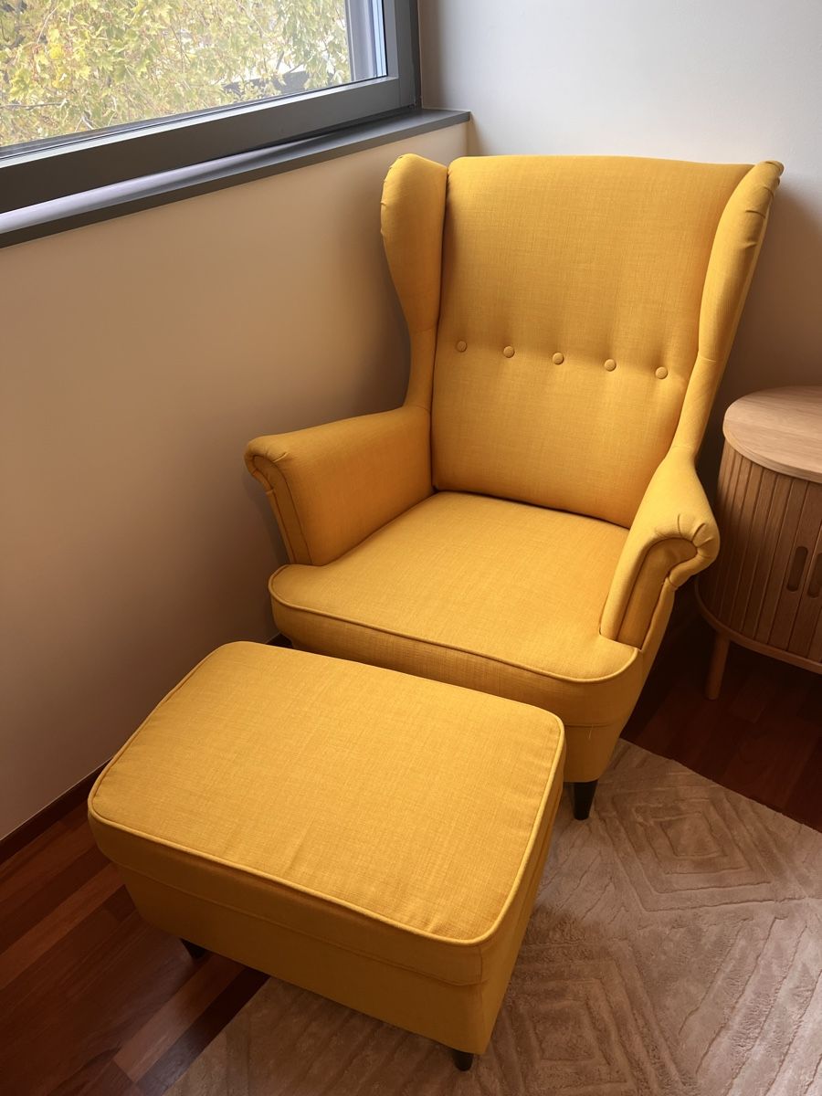 Ikea Poltrone: IKEA STRANDMON Sessel mit Hocker – Gelb – Usato da Winterthur venduto da olga221 1