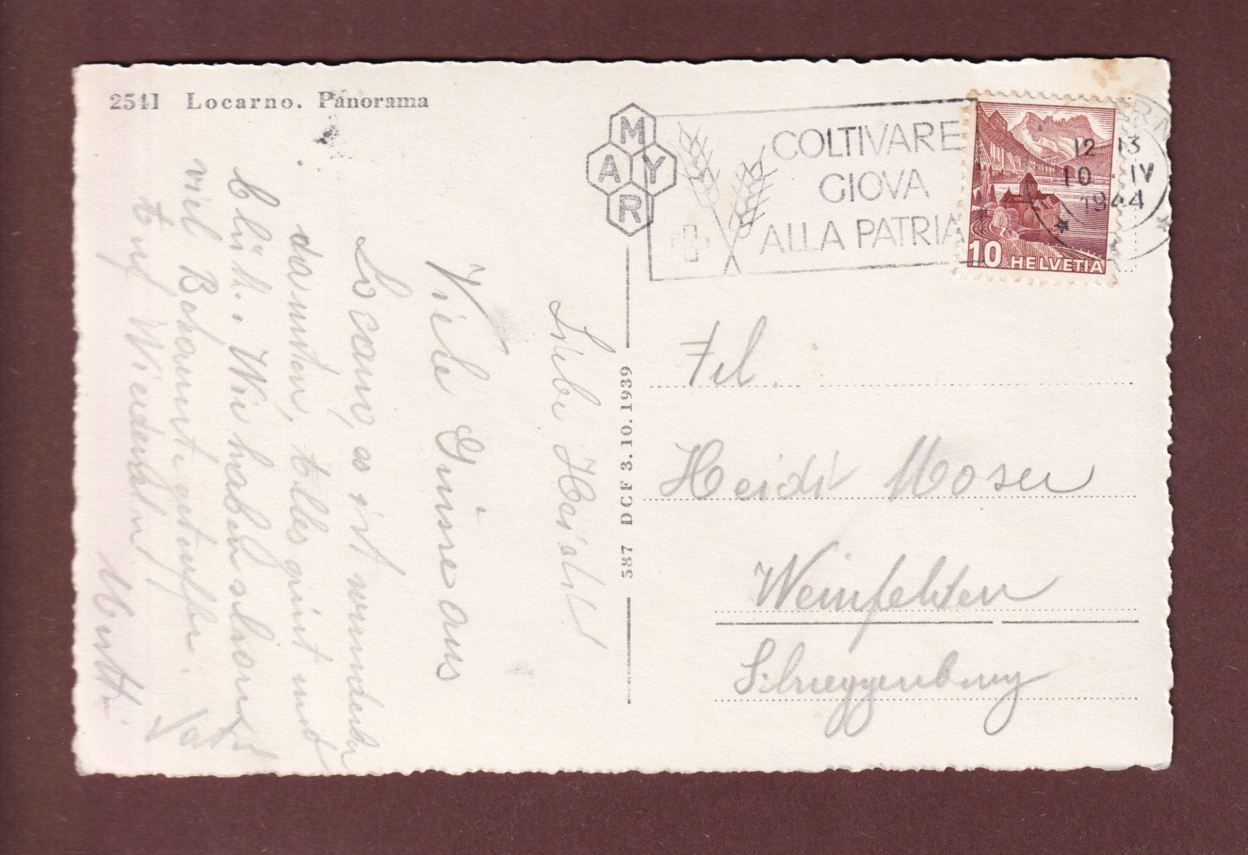 Ansichtskarten: LOCARNO - Panorama - 1944 – Gebraucht aus Pully von nicecards-shop 1