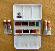 Winsor&Newton Pans in Metallkasten + 4 Tuben Aquarellfarben
