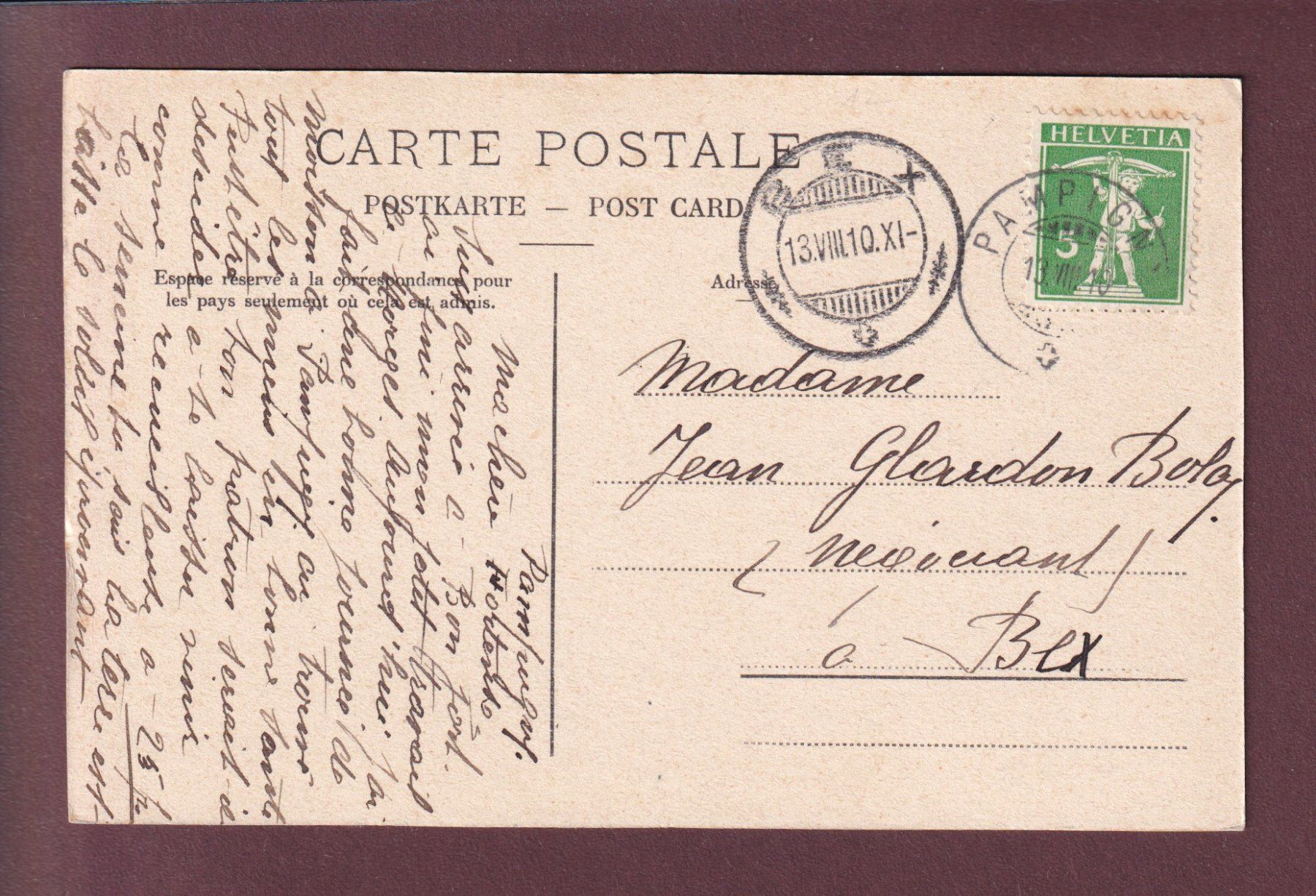 Cartoline postali: PAMPIGNY - Vue générale - 1910 – Usato da Pully venduto da nicecards 1