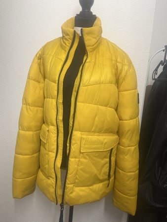 Puffer Jacket Solid Yellow Quilted Design Unisex Size M