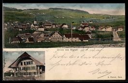 AK Biglen, Gasthaus, Ortsansicht aus der Vogelschau