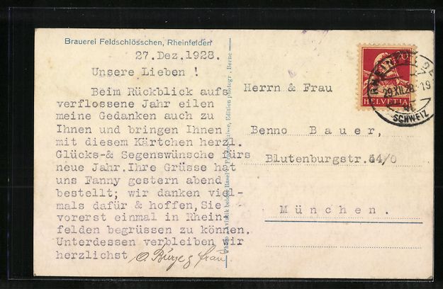 Cartoline postali: Rheinfelden, Brauerei Feldschlösschen – Usato da Berlin venduto da bartko-reher 1