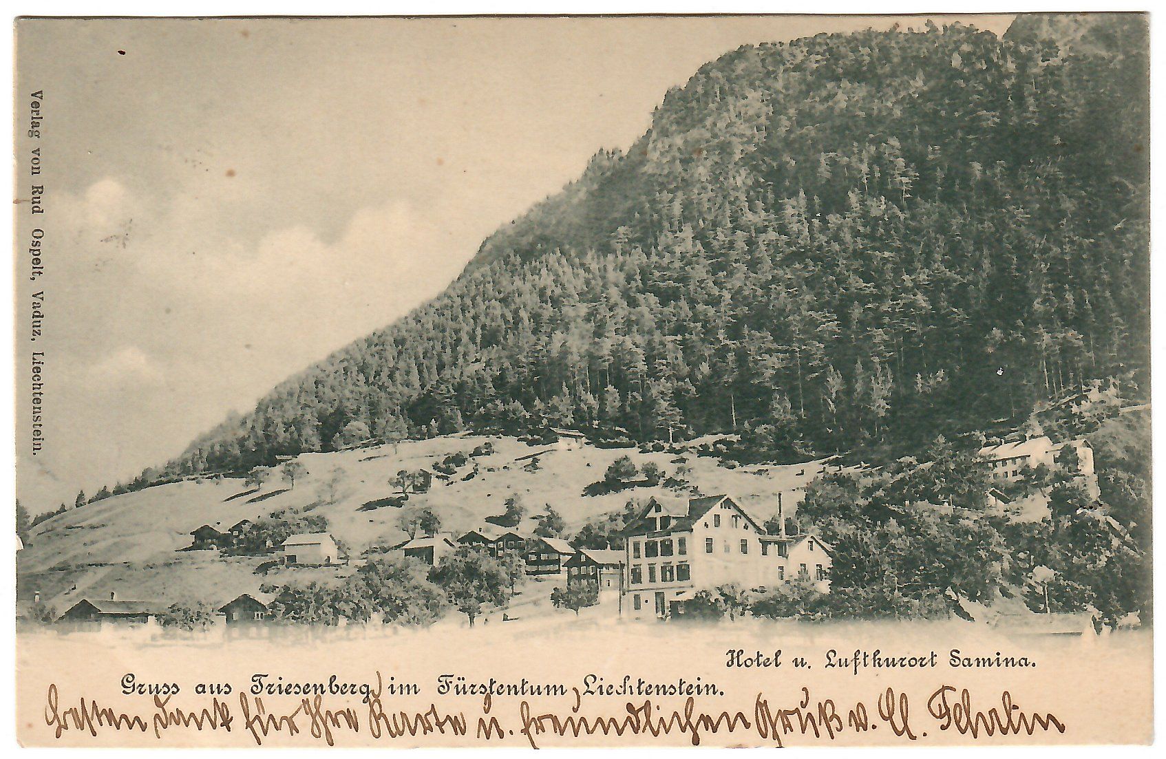 Cartoline postali: Ansichtskarte Hotel u- Luftkurort Samina,  Triesenberg  FL – Usato da Kerns venduto da etma3