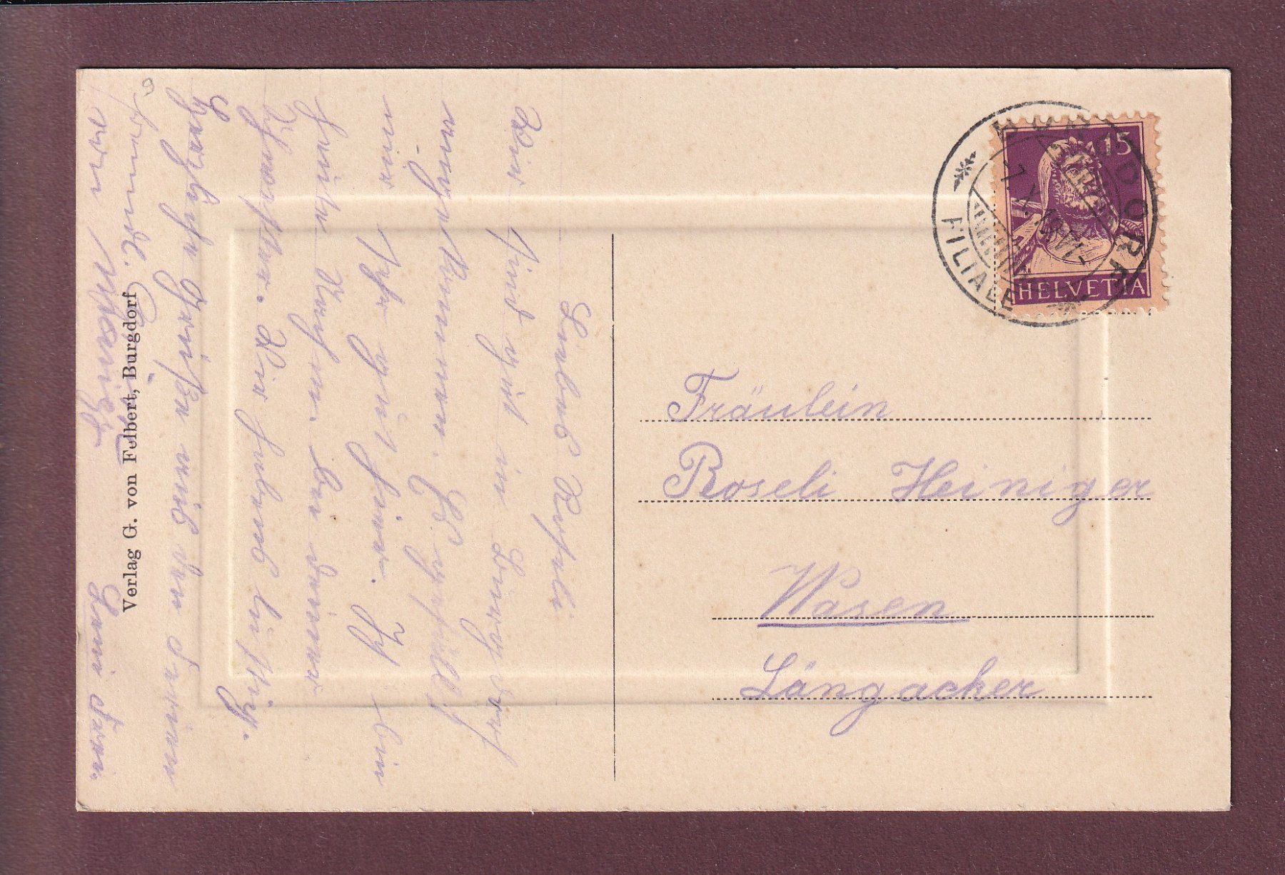 Cartoline postali: BURGDORF - Gymnasium - 1919 – Usato da Pully venduto da nicecards 1