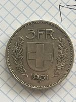 Schweizer Münzen Fünfliber Silber 1931 5 FR.