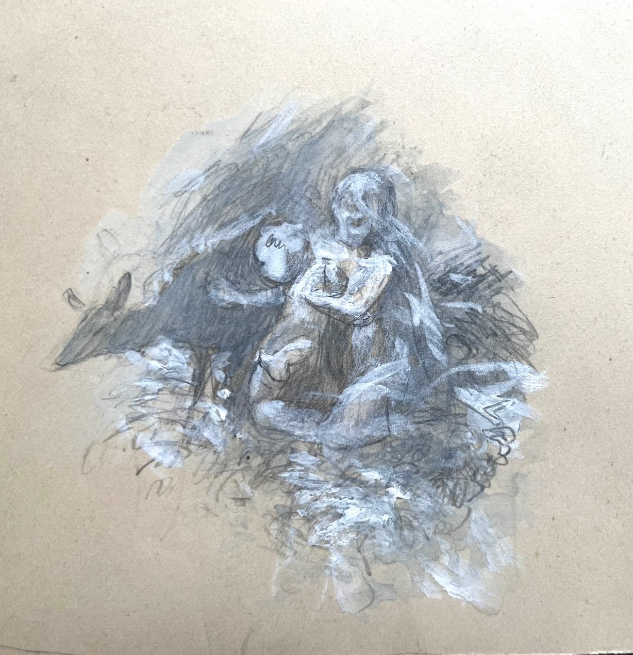 Gemälde: Dunki dessin chèvre et enfant – Gebraucht aus Biel/Bienne von Galaq
