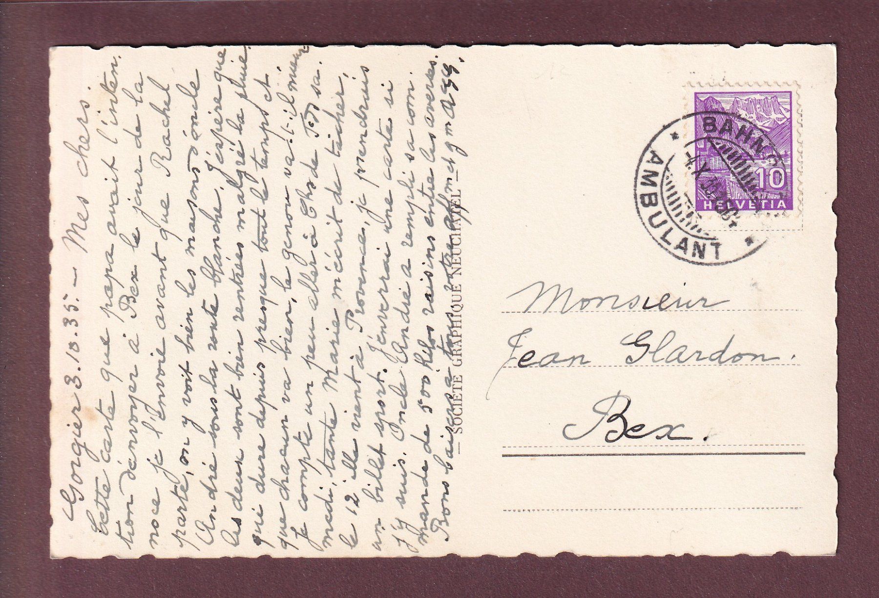 Ansichtskarten: ST. AUBIN - 1935 – Gebraucht aus Pully von nicecards 1