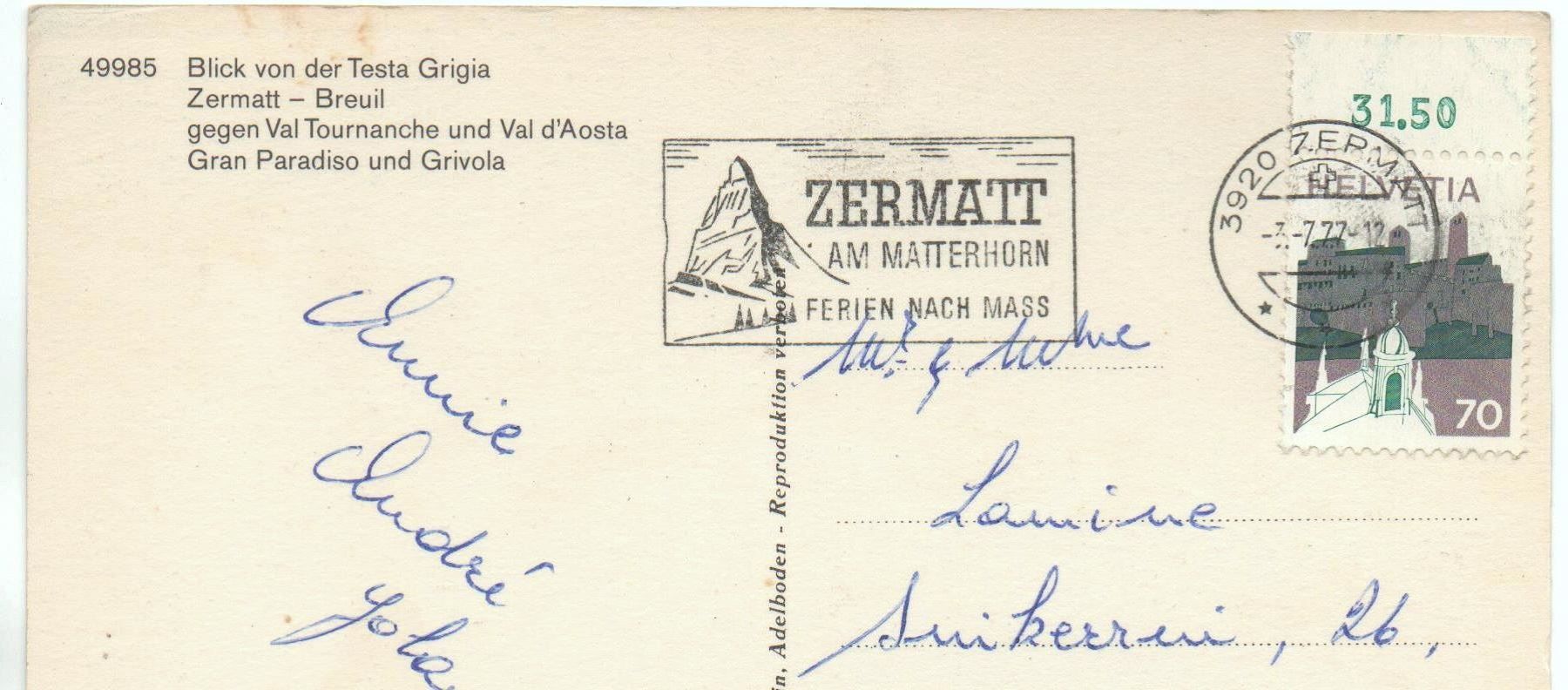Cartes postales: ZERMATT Blick von der Testa Grigia – D'occasion à Jona par philajona 1